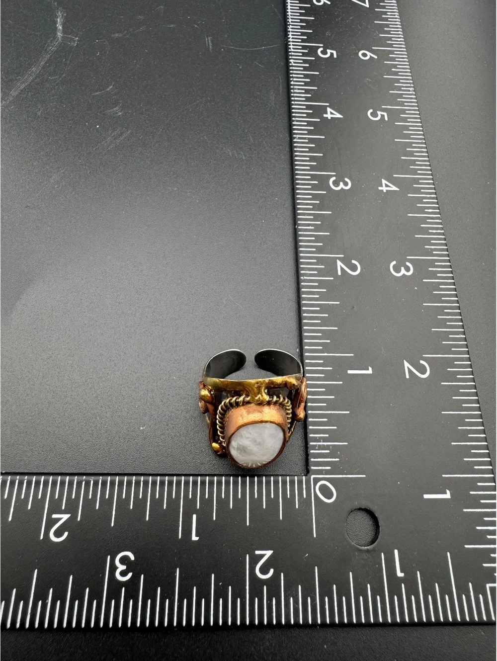 Adjustable Mixed Metal Ring with Natural Oval Stone Accent
